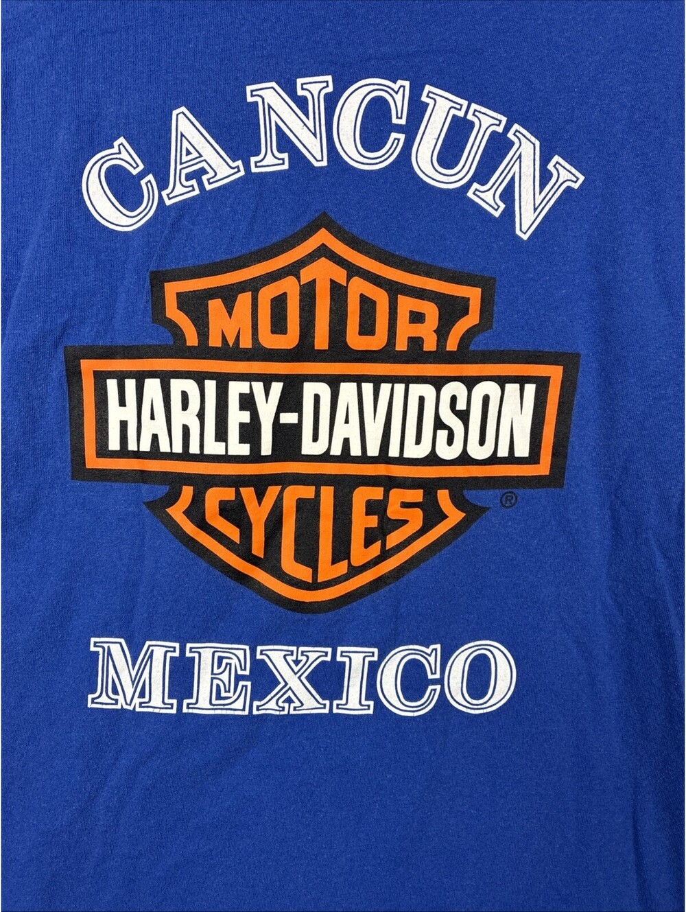Harley Davidson Mens Large Royal Blue Cancun Mexico S/S Graphic Shirt Vintage